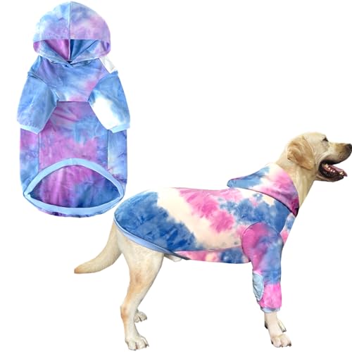 Hunde-Baumwoll-Kapuzenpullover mit Batikfärbung, blau, Pullover, Sweatshirts, weich und dehnbar, Haustierkleidung, Kapuze für große Hunde (blau, 4XL) von PriPre
