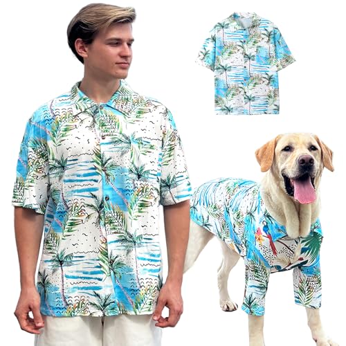 Hunde-Shirt, Hawaii, atmungsaktiv, cooler Strand-Stil, Hundekleidung für mittelgroße bis große Hunde, Besitzer und Haustier-Shirts separat erhältlich, Größe L, Blau von PriPre