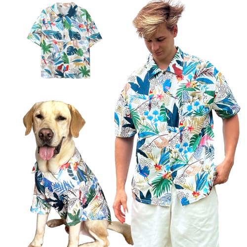 Hunde-Shirt, Hawaii, atmungsaktiv, cooler Strand-Stil, Hundekleidung für mittelgroße bis große Hunde, Besitzer und Haustier-Shirts separat erhältlich, Größe L, Grün von PriPre