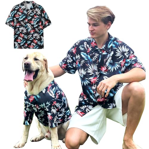 Hunde-Shirt, Hawaii, atmungsaktiv, cooler Strand-Stil, Hundekleidung für mittelgroße bis große Hunde, Besitzer und Haustier-Shirts separat erhältlich, Größe L, Schwarz von PriPre