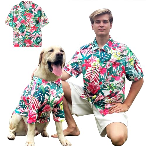 Hunde-Shirt, Hawaii, atmungsaktiv, cooler Strand-Stil, Hundekleidung für mittelgroße bis große Hunde, Besitzer und Haustier-Shirts separat erhältlich, Größe XL, Blume von PriPre