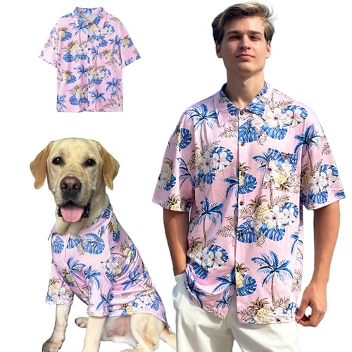 Hunde-Shirt, Hawaii, atmungsaktiv, cooler Strand-Stil, Hundekleidung für mittelgroße bis große Hunde, Besitzer und Haustier-Shirts separat erhältlich, Größe XL, Rosa von PriPre