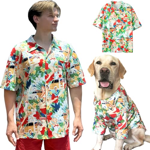 Hunde-Shirt, Hawaii, atmungsaktiv, cooler Strand-Stil, Hundekleidung für mittelgroße bis große Hunde, Besitzer und Haustier-Shirts separat erhältlich, Größe XXL, Rot von PriPre