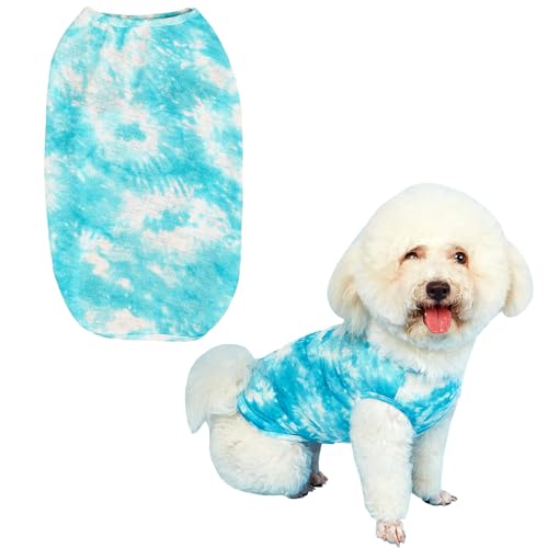 Hunde-T-Shirt, ärmellos, Batik, Frühling und Sommer, dünne Baumwolle, für Welpen, Hundekleidung, niedlicher Batikdruck, Größe L, Blau von PriPre
