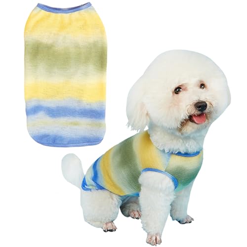 Hunde-T-Shirt, ärmellos, Batik, Frühling und Sommer, dünne Baumwolle, für Welpen, Hundekleidung, niedlicher Batikdruck, Größe L, Gelb von PriPre