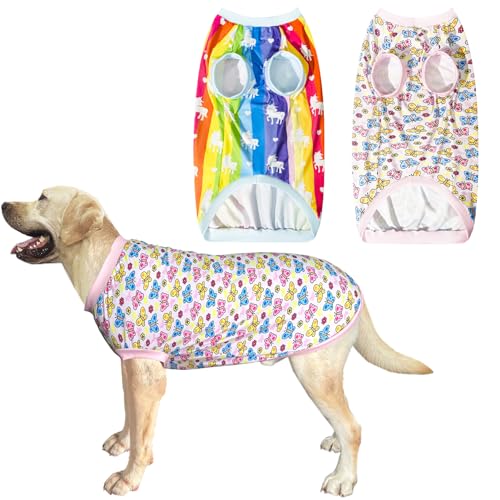 PriPre Hundeweste, T-Shirt für große Hunde, Regenbogen-Einhorn mit buntem Schmetterling, Größe L, Einhorn-Schmetterling, 2 Stück von PriPre