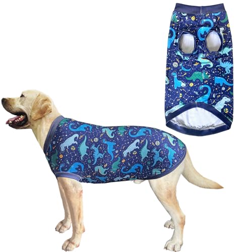 PriPre Hunde-T-Shirt, ärmellos, mit Universum-Dinosaurier-Muster, bedruckt, weiche Weste für große Hunde, Marineblau (L, Weste) von PriPre