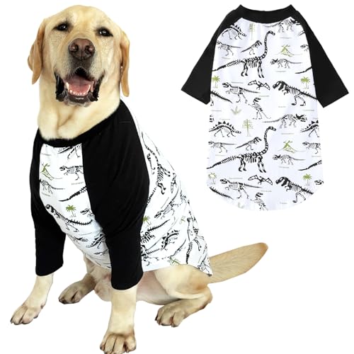 PriPre Baumwoll-T-Shirt, Hunde-Pyjama, bequemes Haustierkostüm, weiche Hundekleidung, Haustier-T-Shirt, weißer Dinosaurier für mittelgroße Haustiere, Größe M von PriPre