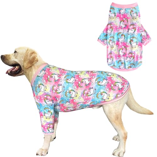 PriPre Buntes Einhorn-T-Shirt, Regenbogenmuster, bedrucktes Haustier-Shirt, weicher Schlafanzug für große Hunde (XXL, bunt) von PriPre