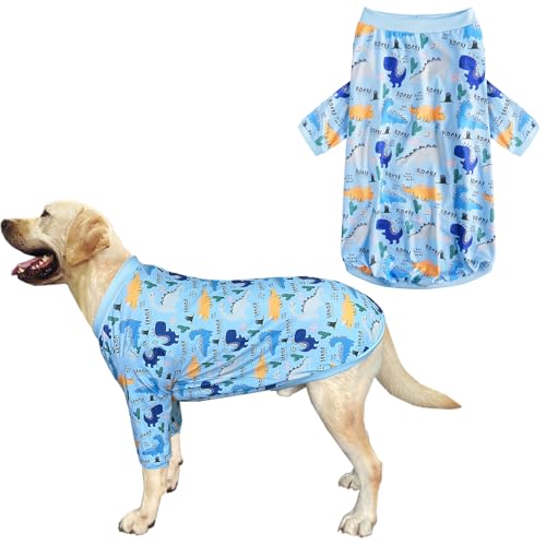 PriPre Dinosaurier-Hunde-T-Shirt, süßes Dinosaurier-Muster, bedruckte Bekleidung für große Hunde, weich, dehnbar, Größe 3XL, Blau PriPre Dinosaurier-Hunde-T-Shirt, süßes Dinosaurier-Muster, bedruckte Bekleidung für große Hunde, weich, dehnbar, Größe 3XL, Blau von PriPre