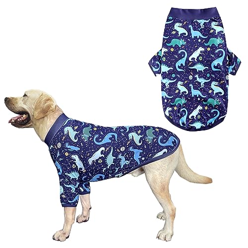 PriPre Dog Navy T Shirts Full of Blue/Green Dinosaurier Printed Pet Shirt Weicher Pyjama für Medium Dogs (M, Navy) von PriPre