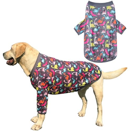 PriPre Graues T-Shirt für Hunde mit farbigem Dinosaurier-Muster, bedrucktes Haustier-Shirt, weicher Schlafanzug, große Hunde (Größe 3XL, Grau) von PriPre