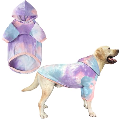 PriPre Hunde-Kapuzenpullover aus Baumwolle, Batikfärbung, weich und dehnbar, für große Hunde (Batik, Größe 3XL) von PriPre