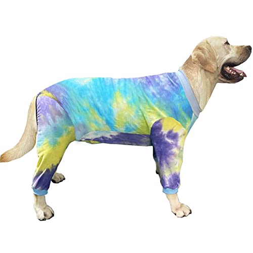 PriPre Hunde-Pyjama für große Hunde, Baumwolle, Batikfärbung, Hunde-Einteiler, Overall, Haustierschläfer-Shirts, vollständige Abdeckung, Hunde-Pyjama (3XL, blaues Tiedye) von PriPre