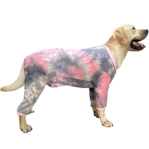 PriPre Hunde-Pyjama für große Hunde, Baumwolle, Batikfärbung, Hunde-Einteiler, Overall, Haustierschläfer-Shirts, vollständige Abdeckung, Hunde-Pyjama (XXL, rosa Tiedye) von PriPre