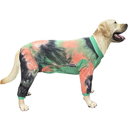 PriPre Hunde-Schlafanzug für große Hunde, Baumwolle, Batikfärbung, Hunde-Shirts, Hunde-Einteiler, Overall, Haustierschläfer, Shirts, volle Abdeckung, Hunde-Schlafanzüge (3XL, Grünorange) von PriPre