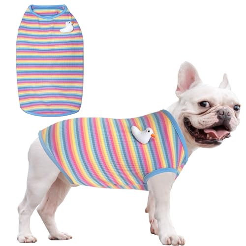 PriPre Hunde-Shirt, Baumwolle, für kleine Hunde, atmungsaktiv, gestreift, Sommer, niedlich, Regenbogenweste, für Jungen und Mädchen (klein gestreift) von PriPre