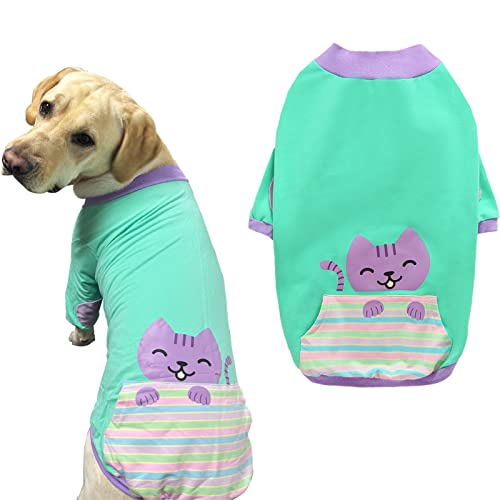 PriPre Hunde-Sweatshirts mit Katzen-Cartoon-Drucken, Tasche, Pullover, Shirt, weiche Baumwolle, Haustierkostüm für mittelgroße Welpen, Katzenkleidung (Grün, Medium) von PriPre
