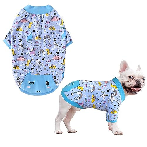 PriPre Hunde-T-Shirt, 100 % Baumwolle, weich, für Welpen, niedlich, bedruckt, für kleine Hunde (kleiner Dinosaurier) von PriPre