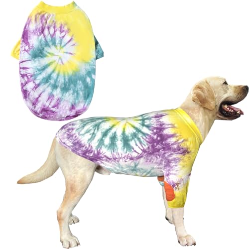 PriPre Hunde-T-Shirt, Baumwolle, bunt, lila, gelb, weich und dehnbar, für große Hunde (XL, Violett) von PriPre