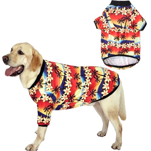 PriPre Hunde-T-Shirt mit orangefarbenem Sonnenuntergang bedruckt, weicher Schlafanzug für große Hunde, Größe L von PriPre
