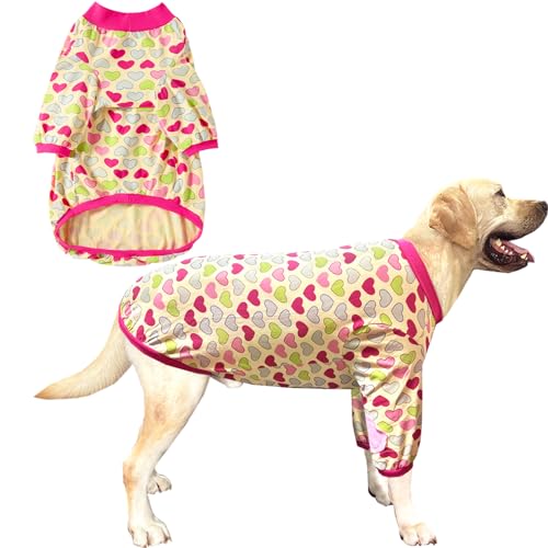 PriPre Hunde-T-Shirts, Baumwolle, buntes Herzmuster, weich und dehnbar, Hunde-Shirt, Pyjama, Haustierkleidung für extra große Hunde (3XL-Herz) von PriPre