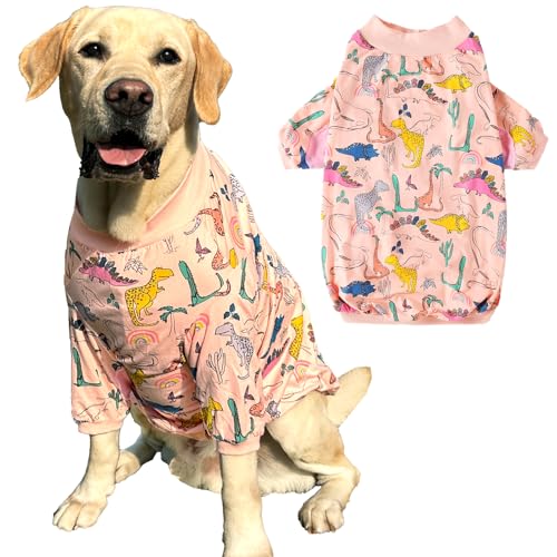 PriPre Hunde-T-Shirts, buntes Dinosaurier-Muster, Hundekleidung für große, mittelgroße und kleine Hunde, atmungsaktiv, dehnbare Baumwolle, Hunde-Pyjama (XXL, bunter Dinosaurier) von PriPre