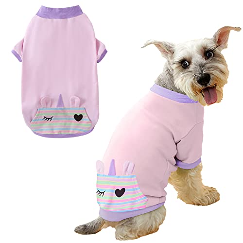 PriPre Hunde-T-Shirts aus 100 % Baumwolle, weich, für Welpen, niedlich, bedruckt, für kleine Hunde (kleine rosa Katze) von PriPre