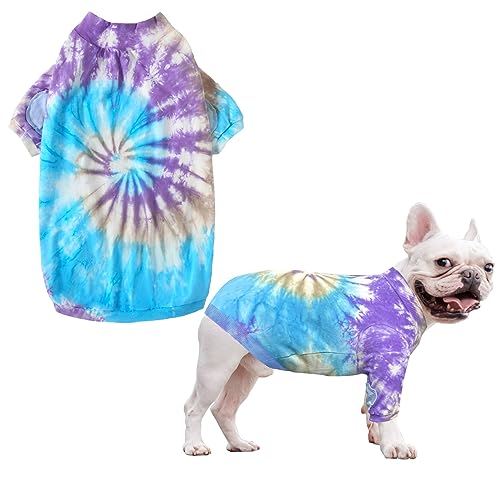 PriPre Hunde-T-Shirts mit Batikfärbung, 100 % Baumwolle, weiche Welpenkleidung, niedliches Batikmuster, Hunde-Shirt für kleine und mittelgroße Hunde (mittelviolett) von PriPre