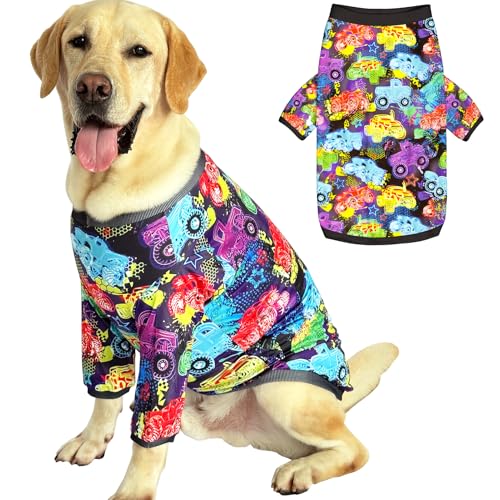 PriPre Hunde-T-Shirts mit Monster-Truck-Muster, bedrucktes Haustier-Shirt, weicher Schlafanzug für große Hunde, LKW, Größe XL von PriPre