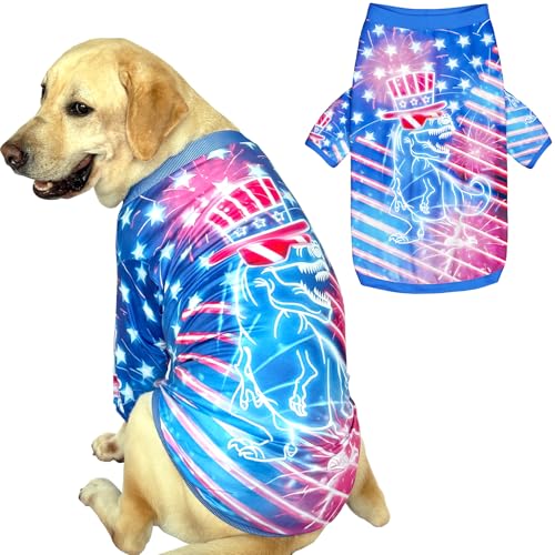 PriPre Hunde-T-Shirts mit amerikanischem Dinosaurier-Muster, bedrucktes Haustier-Shirt, weicher Schlafanzug für große Hunde, Dinosaurier, Größe L von PriPre
