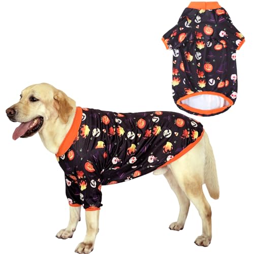 PriPre Hunde-T-Shirts mit orangefarbenem Kürbiskopf, bedrucktes Haustier-Shirt, weicher Schlafanzug für große Hunde, Kürbiskopf, Größe 3XL von PriPre