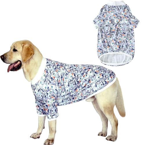 PriPre Hunde-T-Shirts mit weißem Dollar-Druck, weicher Schlafanzug für große Hunde, Dollar 2XL von PriPre