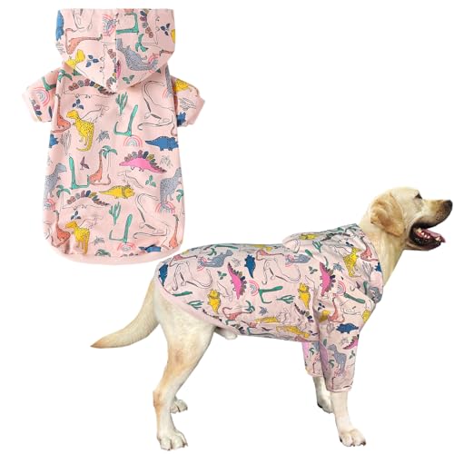 Pripre Hunde-Kapuzenpullover aus Baumwolle, weich und dehnbar, bunte Dinosaurier-Kapuzenpullover für große Hunde (rosa Dino, Größe 3XL) von PriPre