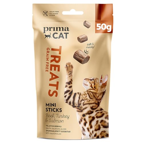 PrimaCat - Getreidefreie Softy Mini Sticks Katzenleckerlis, Geschmacksrichtung Rind, Truthahn und Lachs, 50 g PrimaCat - Getreidefreie Softy Mini Sticks Katzenleckerlis, Geschmacksrichtung Rind, Truthahn und Lachs, 50 g von PrimaCat