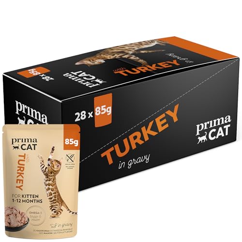 PrimaCat - Klassisches Nassfutter für Kätzchen, Geschmacksrichtung Truthahn in Bratensoße, 28er-Packung mit je 85 g von PrimaCat
