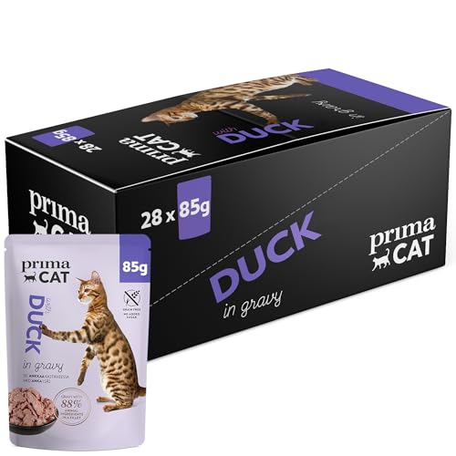 PrimaCat - Klassisches Nassfutter für Katzen, Ente in Bratensoße, 28er-Packung mit je 85 g von PrimaCat