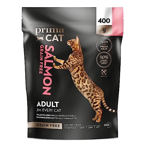 PrimaCat - Getreidefreies Alleintrockenfutter mit Lachs-Geschmack für Katzen, Futter für ausgewachsene Katzen, 400 g von PrimaCat