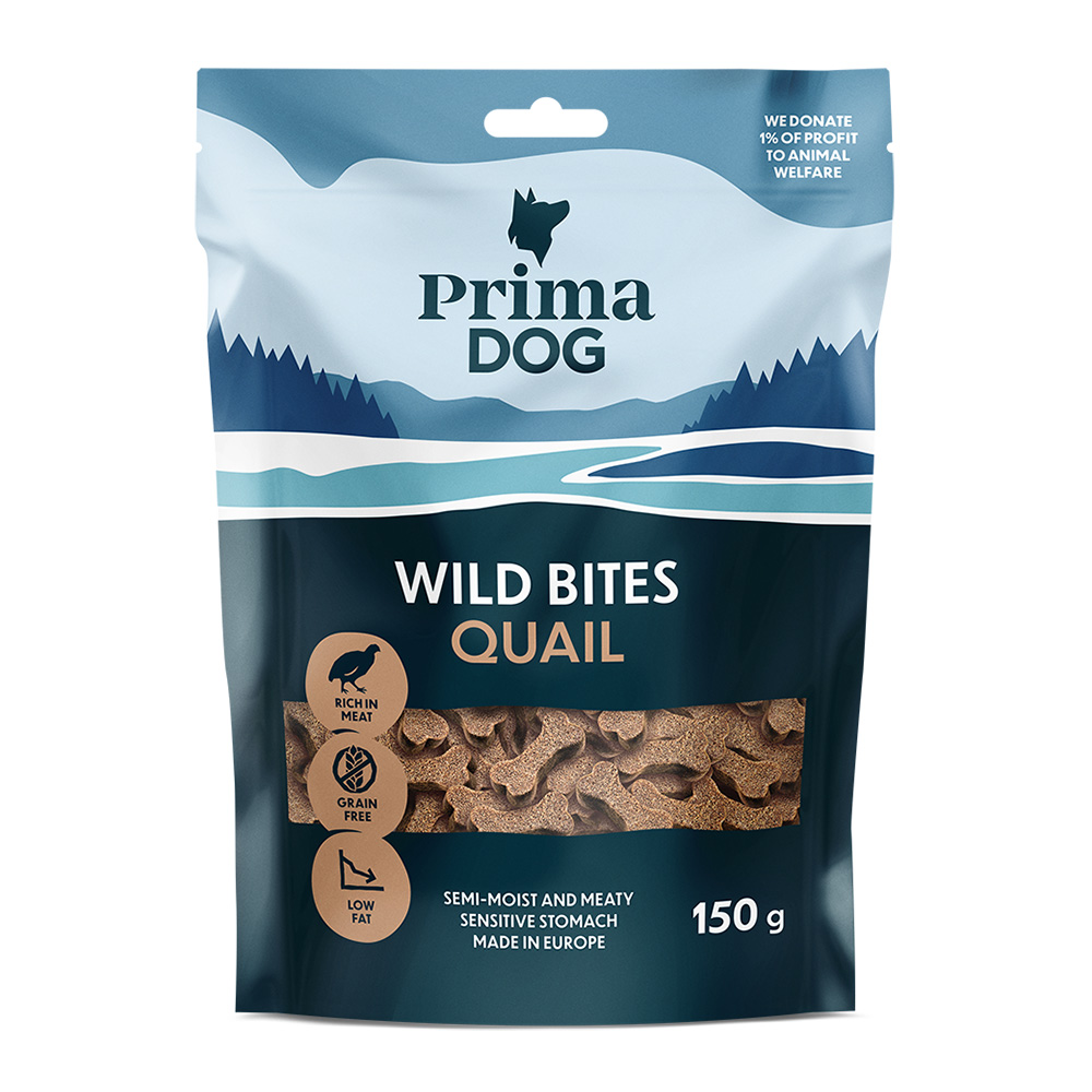 PrimaDog Wild Bites Soft Snack - Wachtel & Weißdorn (4 x 150 g) von PrimaDog