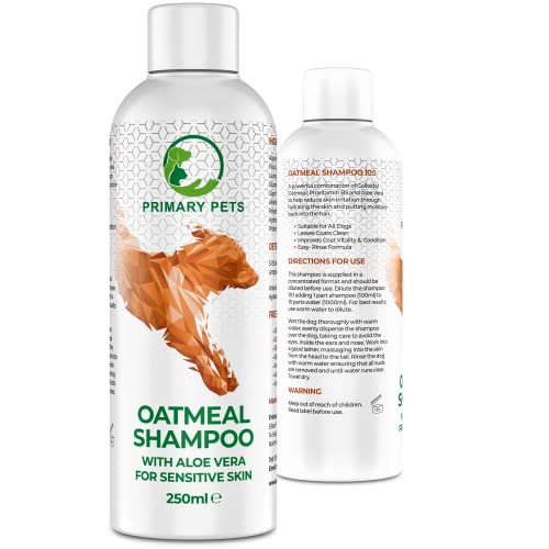 Shampoo für Hunde mit empfindlicher Haut. Natürliches Hundeshampoo mit Haferflocken-Aloe Vera und Provitamin B5. Hundeshampoo gegen juckende Haut. Welpen Hundeshampoo von Primary Pets Premium Pet Supplies