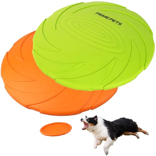 PrimePets 2 Stück 17,8 cm Hunde-Frisbees, Hunde-Frisbees, langlebiges Hundespielzeug, Naturkautschuk, schwimmend, fliegende Untertasse für Wasser, Pool, Strand (orange, grün) von PrimePets