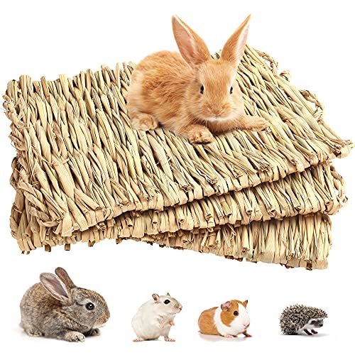 PrimePets 3er-Pack Kaninchen-Grasmatte, gewebte Bettmatte für kleine Tiere, Naturstroh, Einstreu, Nest, Kauspielzeug, handgefertigtes Bett-Spielzeug für Meerschweinchen, Papageien, Kaninchen, Hamster, Ratte von PrimePets