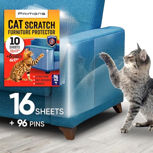 Robuster Kratzschutz für Katzen, Möbelschutz für Sofa, Türen, transparenter Couchschutz vor Katzen, Kratzschutz, Anti-Kratz-Klebeband, 16 Blatt von Primens