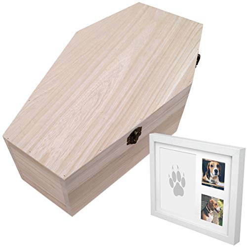 PrimoLiving petbye Holz Haustiersarg - Größe XL für mittelgroße Haustiere - Tiersarg mit Metallverschluss - inkl. Bilderrahmen für Gipsabdruck von PrimoLiving