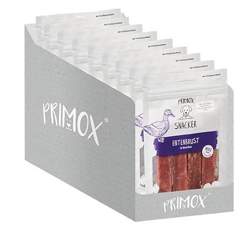 PRIMOX® Entenbrust in Streifen 9 x 70g I Getreidefreier, luftgetrockneter HundesnackNatürlich, fettarm, proteinreich | Ohne künstliche Zusätze von Primox