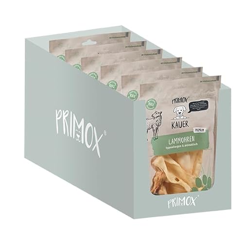 PRIMOX® Lammohren 6 x 100g I Hypoallergener & fettarmer Premium Kauartikel für Hunde I 100% Natürlich I Zahnreinigend I Stärkt die Kaumuskulatur von Primox