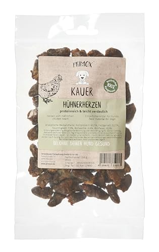 PRIMOX Hühnerherzen 8 x 150g | Kausnack für Hunde | 100% natürlich ohne Zusätze | Proteinreich | Leicht verdaulich | Für ernährungssensible Hunde geeignet von Primox