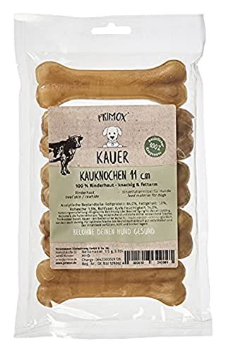 PRIMOX KAUER Kauknochen 11 cm - 100% Rinderhaut knackiger & fettarmer Kausnack für Hunde vom Rind - Hundeleckerlie/Kauknochen/Zahnpflege, 1er Pack (1 x 0.17 kilograms) von Primox