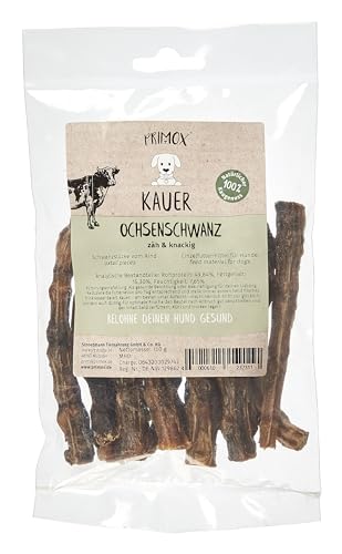 PRIMOX Ochsenschwanz 12 x 150g I 100% natürlich | zäh & knackig I Ideal für übergewichtige Hunde I Unterstützt Zahnpflege & befriedigt Kautrieb von Primox