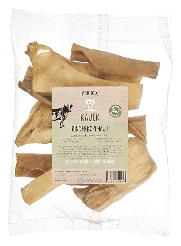 PRIMOX Rinderkopfhaut 7 x 250g | Gesunder Hundesnack | Verträgliches Monotprotein | Extra hart & zäh | Langer Kauspaß | 100% natürlich | Zahnreinigung von Primox